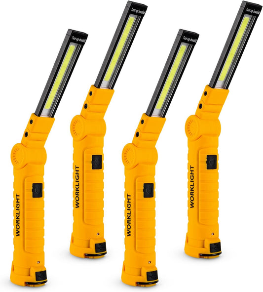 4 Pack Rechargeable LED Work Lights with Magnetic Base and 360° Rotation, 5 Modes for BBQ, Camping, Reading, and Car Repair