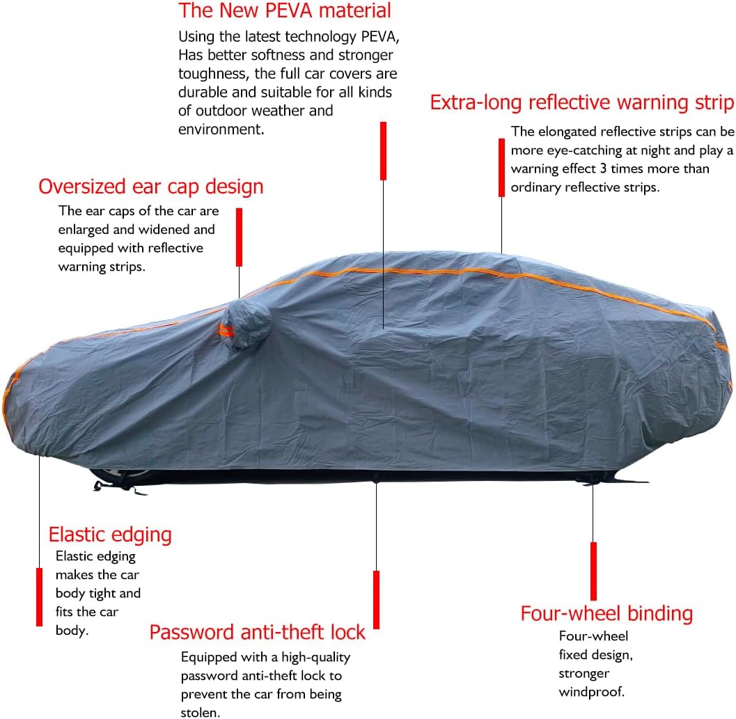 KEYOOG Universal Waterproof Heavy Weight Full Car Covers, Fit SUVs, All Weather, Outdoor Full Cover Weatherproof UV Sun Protection Snow Dust Storm Resistant with PEVA Cotton, Fit Length 178"-189"