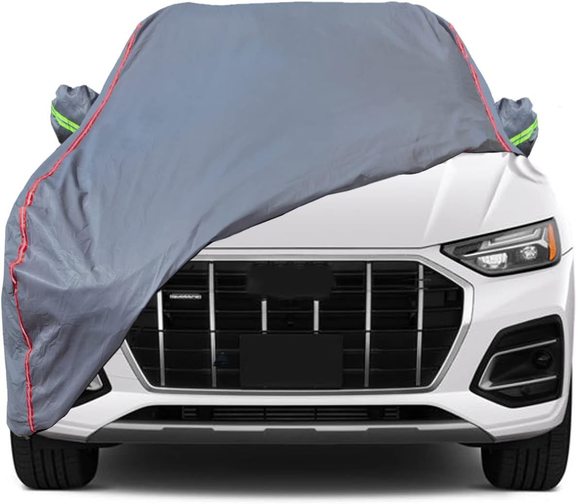 AUQDD 6-Layers PEVA New Material Sedan SUV Full Padded Car Cover Waterproof All Weather Weatherproof UV Sun Protection Snow Dust Storm Resistant Outdoor Exterior Custom Form-Fit Straps 188"-200" Grey
