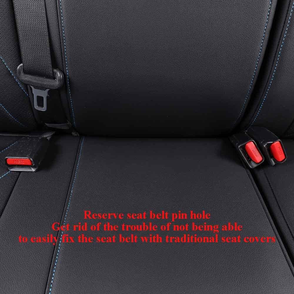 EKR Custom Fit Tacoma Rear Car Seat Covers for Select Toyota Tacoma 2016 2017 2018 2019 2020 2021 2022 2023 Double Cab/Crew Cab - Second Row Only,Leather (Black with Blue Trim)