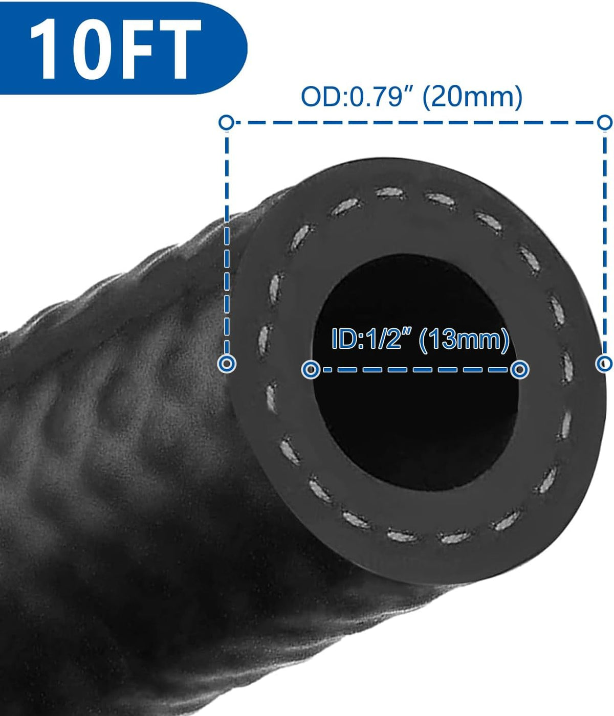LokoCar Rubber Fuel Hose Line Push Lock 1/2" ID SAE 30R7 NBR 10ft 300PSI Black