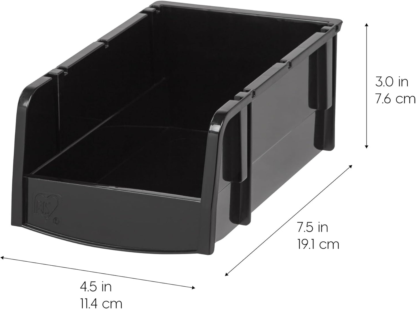 IRIS USA Stackable Bins, 7.5 x 4.5 x 3 inch, Plastic Hanging Open Front Shelf Bin Storage Organizer for Hardware, Craft Supplies, Small Parts, Nuts and Bolts, Garage Organization, 8 Pack- Small, Black