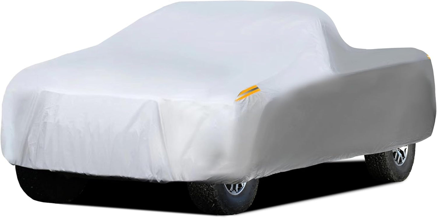 MORNYRAY Waterproof Car Cover All Weather Snowproof UV Protection Windproof Outdoor Full Truck Cover, Universal Fit for (Fit Truck Length 230-242 inch,All Silvery)