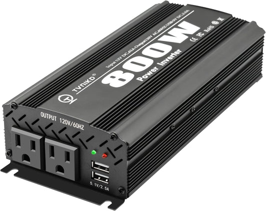 800W Power Inverter DC 12V to AC(2 Outlets) 110V Car Inverter Adapter Converter with 2.1A Dual USB Charging Ports for RV Camping Travel