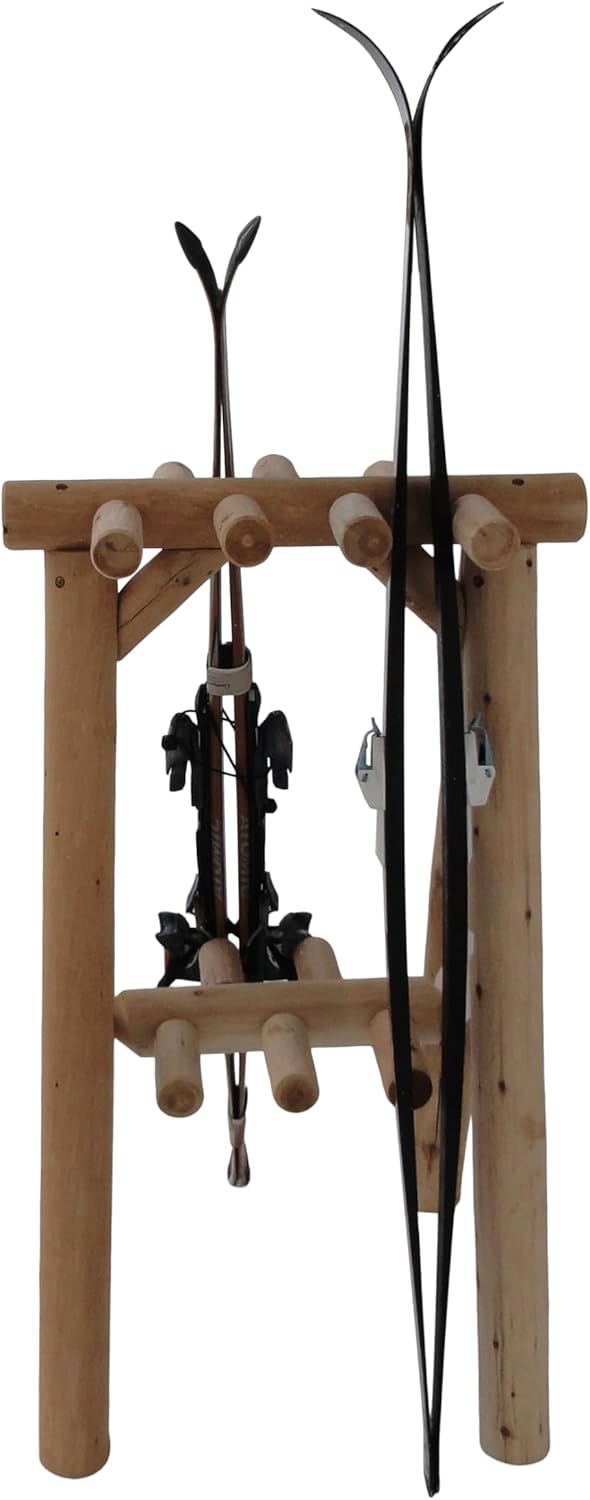 9-Place Freestanding Log Ski Rack Holder, Indoor & Outdoor Snowboard Racks, Standing Storage, Garage Racks for Snow Skis & Poles, Durable Snowboard Rack Garage Storage Organizer - Canyon Brown