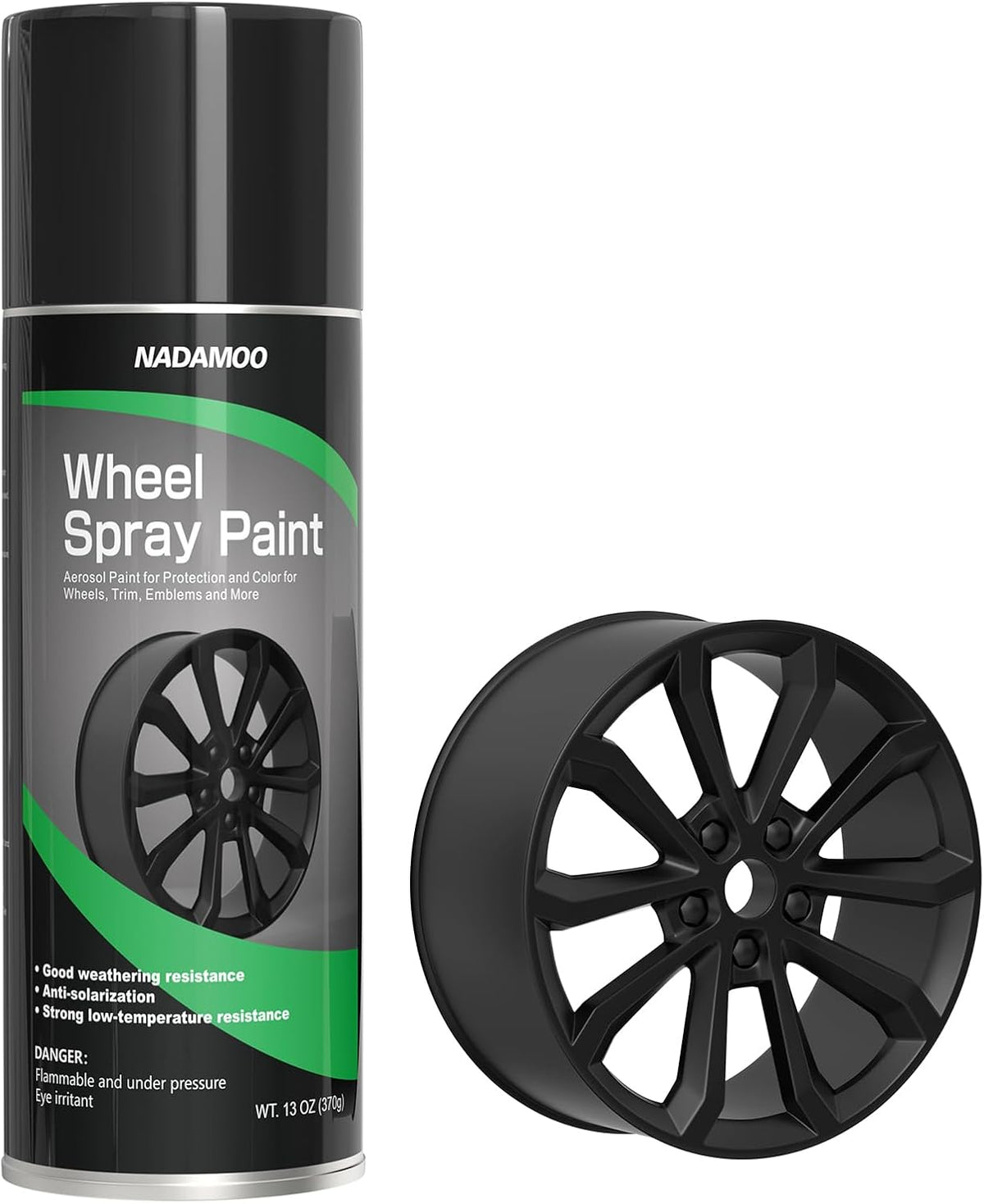 NADAMOO Aluminium Wheel Spray Paint, Aerosol Car Rim Paint for Recolor and Protection, Matte Black, 1 Can, 13 Oz