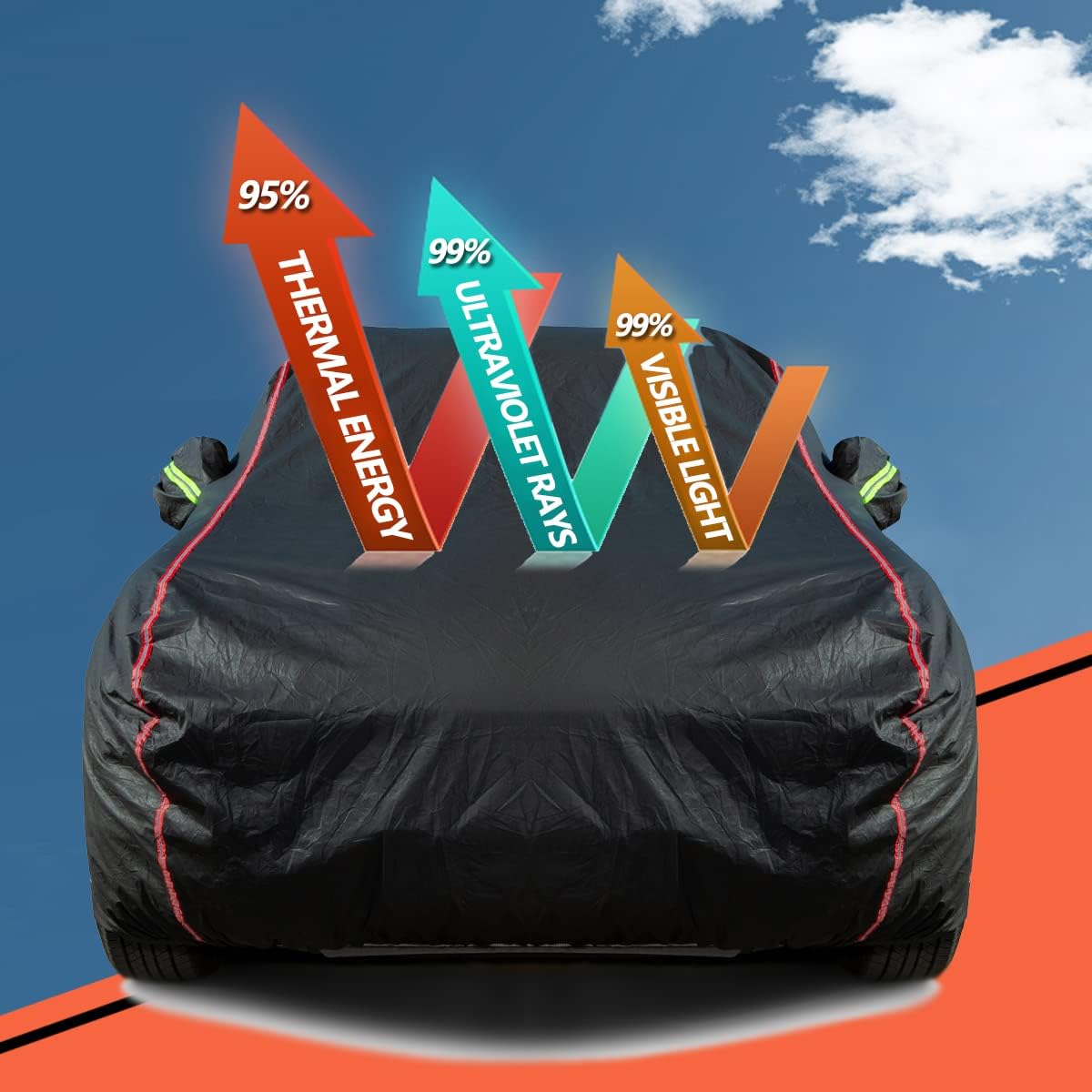 AUQDD 6-Layers PEVA New Material Truck Full Padded Car Cover Waterproof All Weather Weatherproof UV Sun Protection Snow Dust Storm Resistant Outdoor Exterior Custom Form-Fit Straps 198"-220" Black