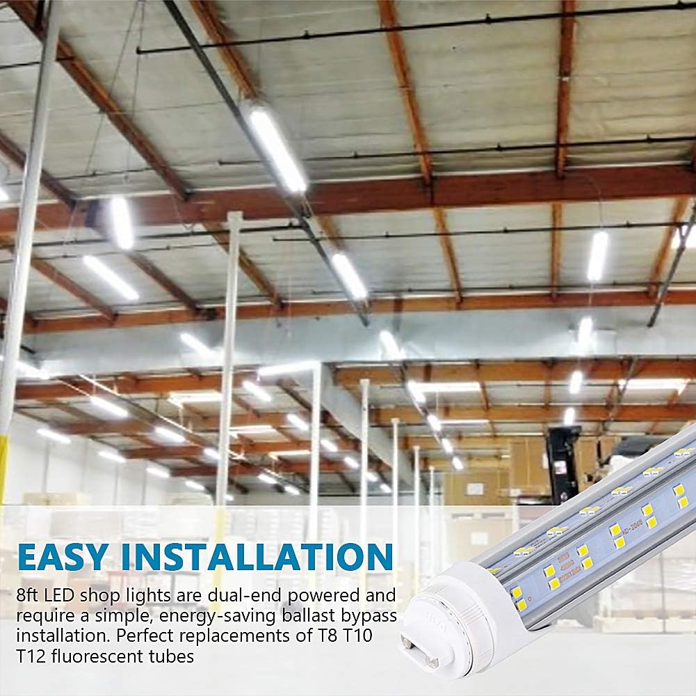 10 Pcs,8ft R17D LED Tube Light, F96 t12 HO 8 Foot Led Bulbs, 96'' 8ft led Shop Light to Replace T8 T12 Fluorescent Light Bulbs, 100-277V Input, 19000LM, Daylight 5000K, Clear Lens (10pcs 5000k)
