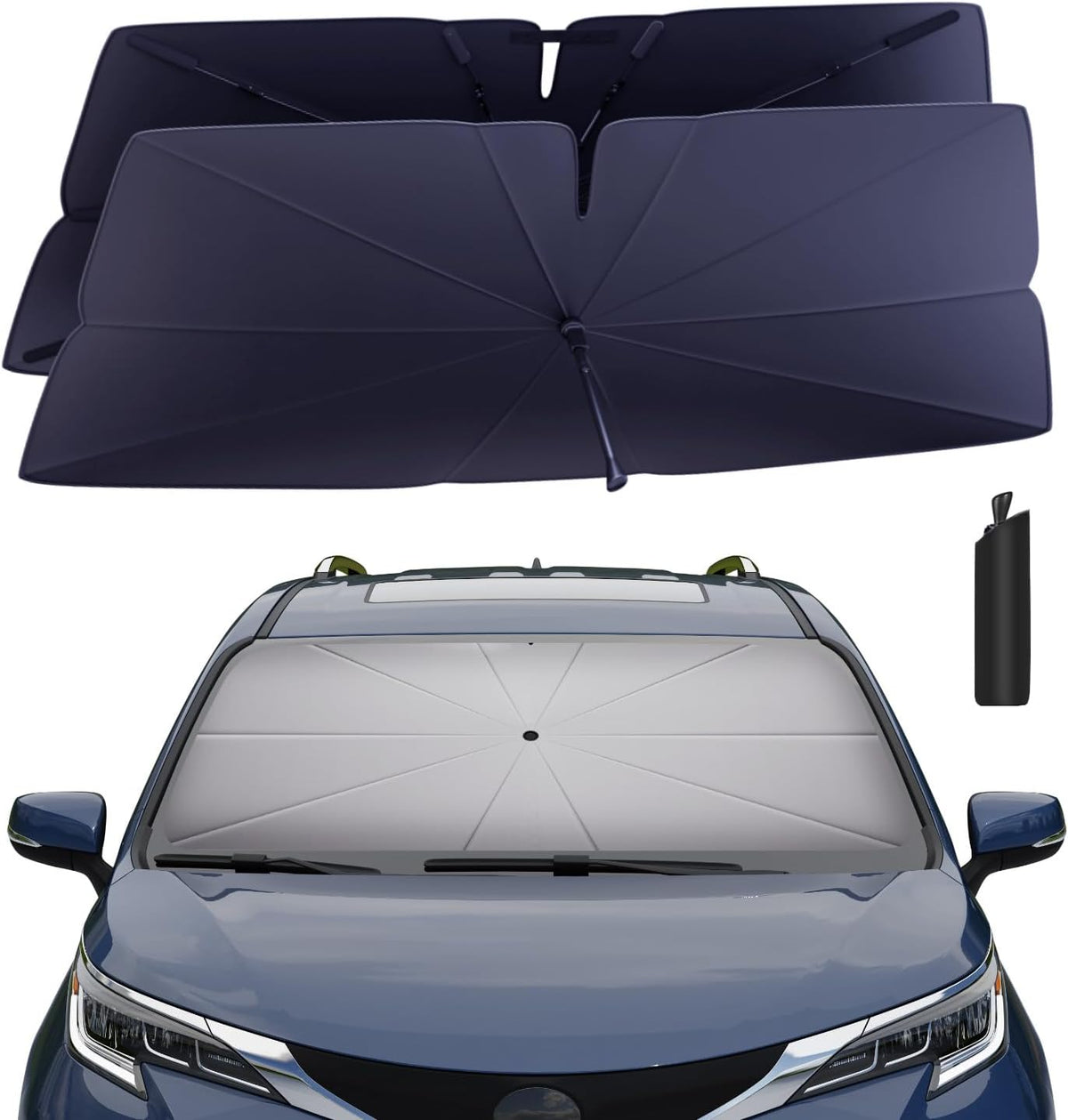 Windshield Sun Shade Umbrella for 2021-2025 Toyota Sienna Accessories: Custom Fit 240T Silver, Double Thickened, Foldable Sunshade Window Sun Visor, Ultimate 99% UV Blocking for LE, XLE, XSE, Limited