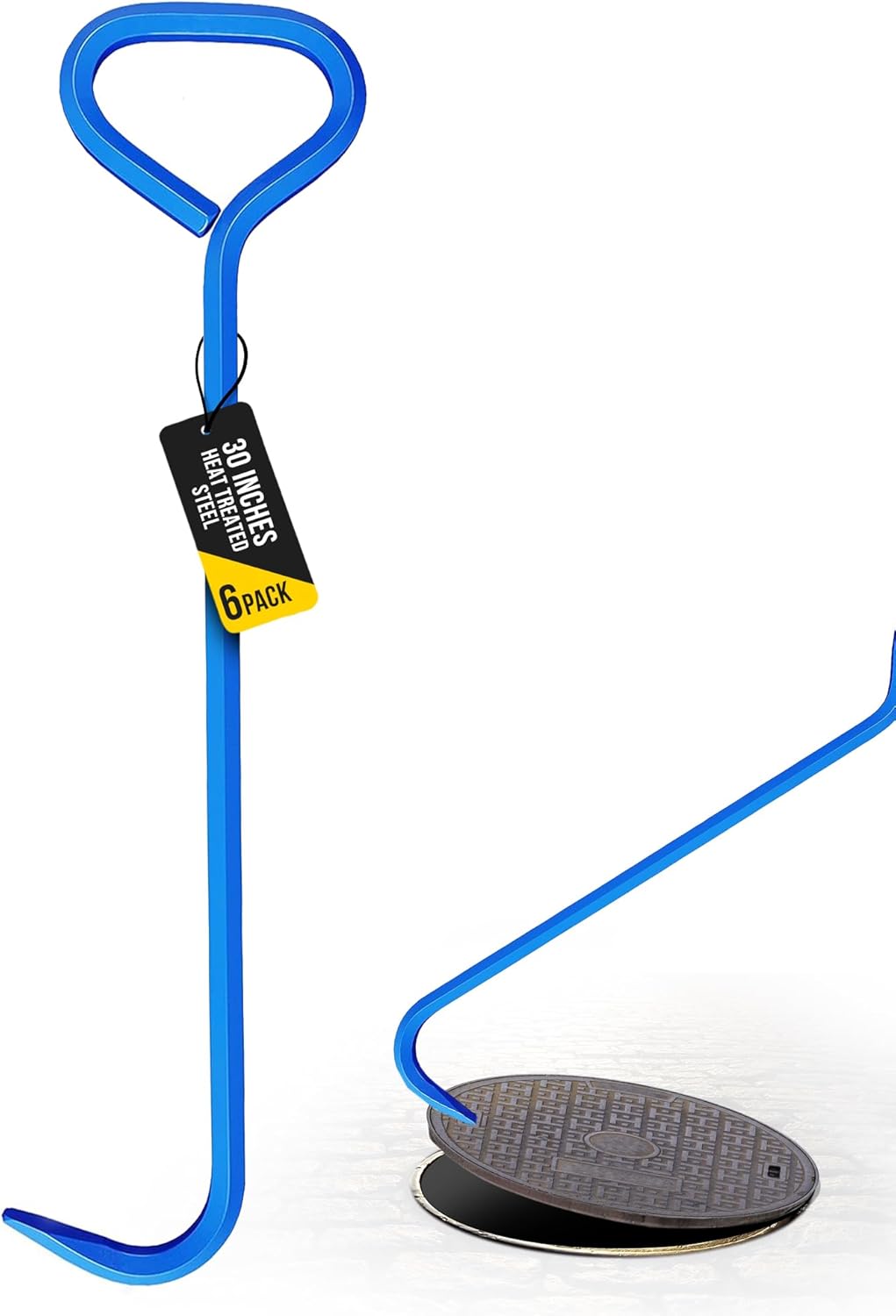 T&T Tools 30-Inch Manhole Hook Tool - Heavy Duty Single Hook for Lifting Manhole Covers, Storm Drains, Septic Tank Risers - Rigid Hex Alloy Steel Tool for Lifting, Pulling, and Removing Covers-6 Pack