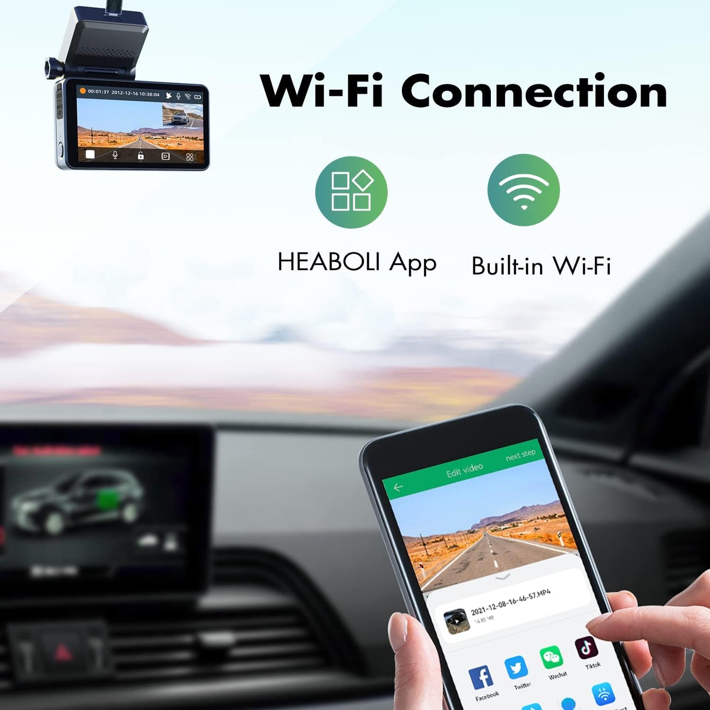 4K Dual Dash Cam Front and Rear, Wi-Fi GPS, 3 Inches IPS Touch Screen, Car Camera Driving Recorder with Night Vision, Parking Mode
