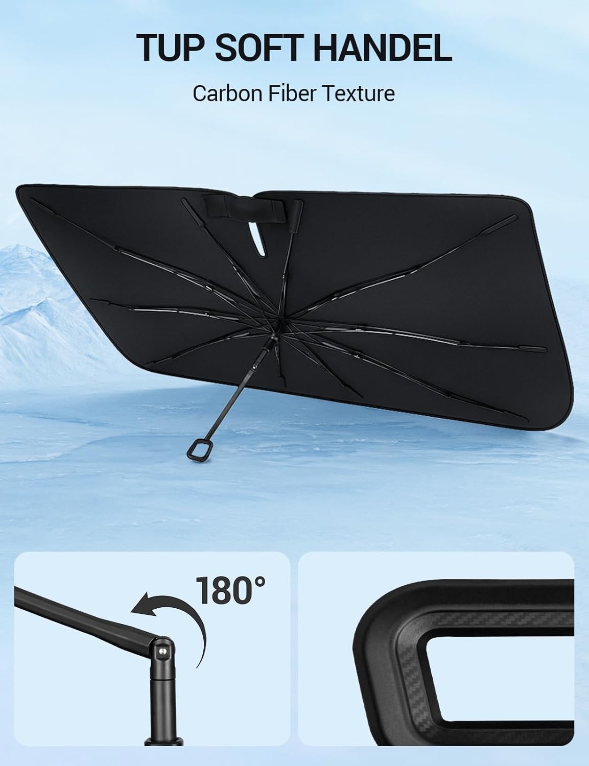 Proadsy Windshield Sun Shade Umbrella for Kia NIRO 2017-2022 Foldable Car Umbrella Sunshade with Soft TPU Handle Spring Structure Crystal Cooling Material Protect Car from Rays & Heat