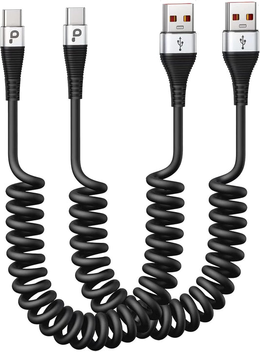 USB Type C Cable Fast Charging, 2Pack 5ft Coiled USB A to USB C Charge Cable for Car Android Auto Charging Cord Compatible with iPhone 16/15/Plus/Pro/Samsung Galaxy S20 S10 Plus and More USB C Devices
