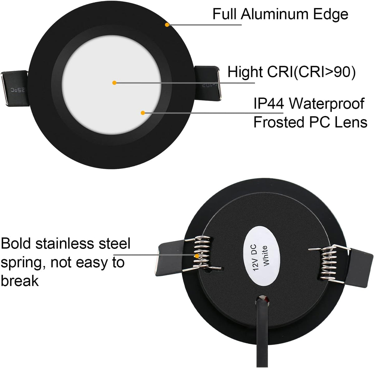 12 Volt LED Puck Light RV Boat Recessed Ceiling Light Super Slim LED Panel Light with Hole Puncher DC 12V 3W Full Aluminum Downlights 6 Pack,5500-6000k