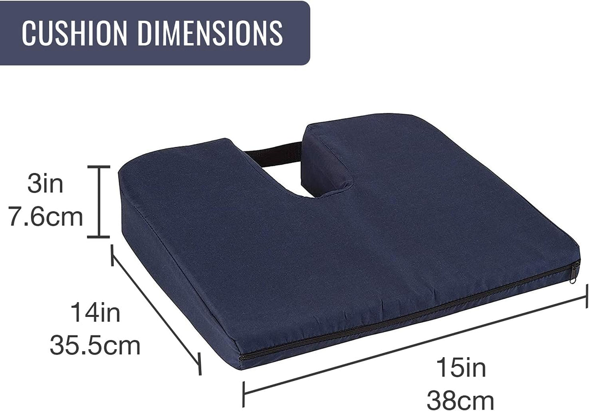DMI Gradual Slope Seat Cushion for Coccyx, Sciatica and Tailbone Pain Used With Dining Room Chairs, Desk Chairs, Car Seats or Wheelchair Cushions, Machine Washable-Cover, 15 Inch, Navy