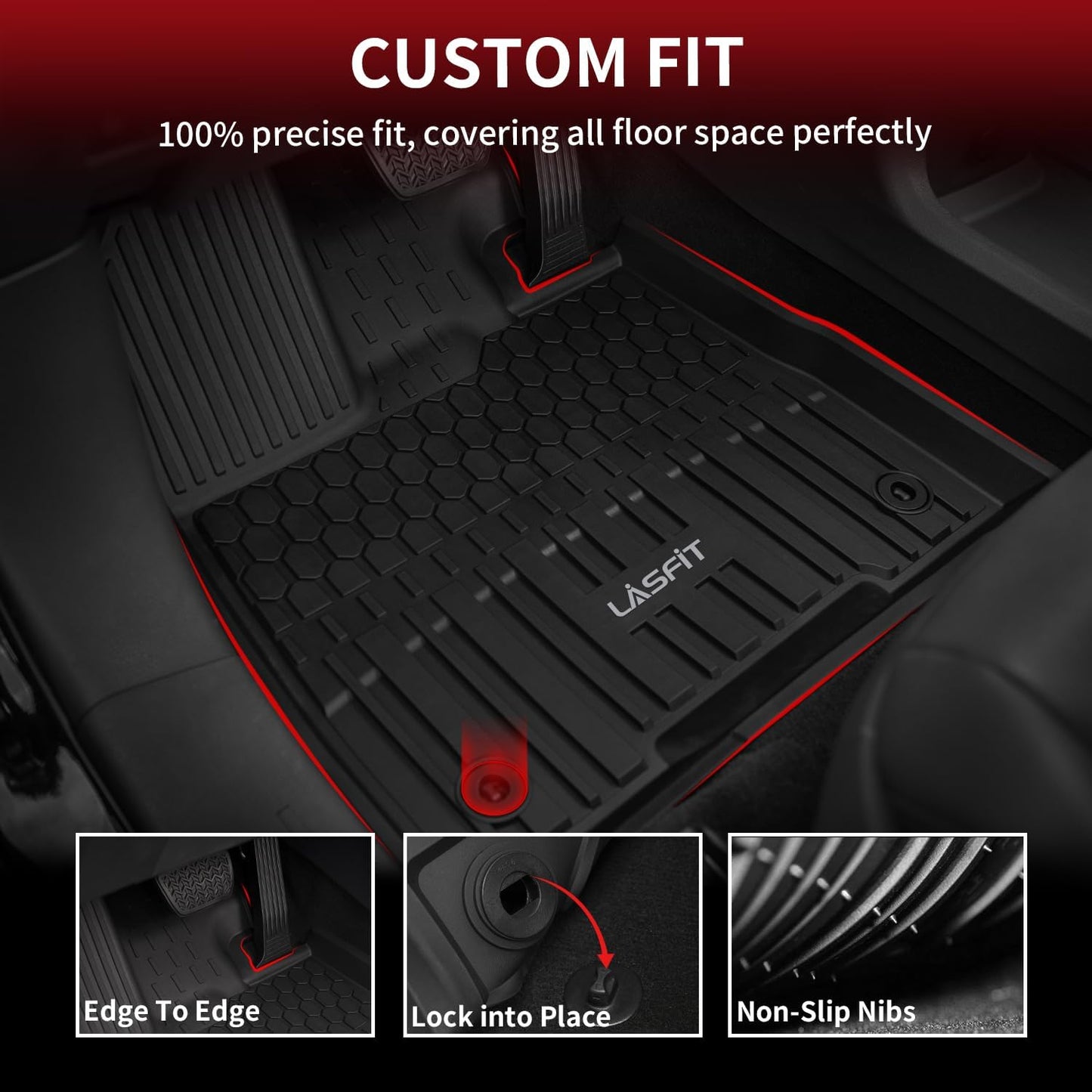 LASFIT Floor Mats for Toyota Sienna 8 Seats 2021-2024 2025 All Weather TPE Custom Fit Floor Liner for Toyota Sienna LE/XLE 8 Passenger Front and Rear Car Mats, Black