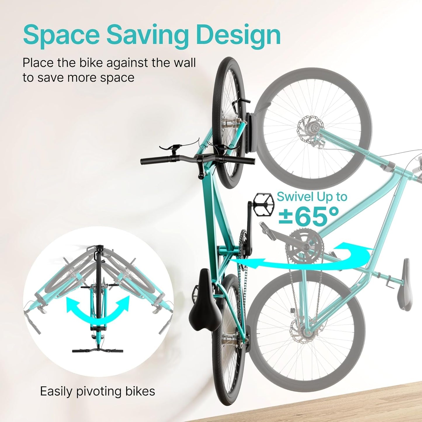 Bike Rack Garage, Bike Wall Mount Heavy Duty, Holds 77 Lbs, Swivel Bike Hangers for Garage, Adjustable Indoor Bike Storage for Bedroom Home Office, 4 Pack