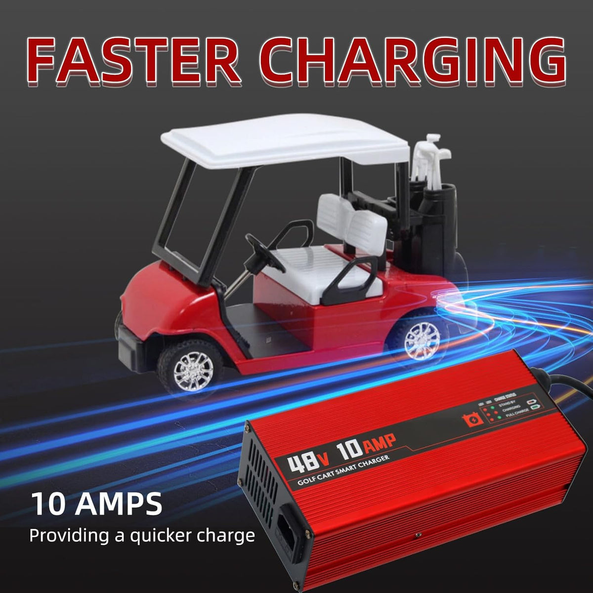 48V 10AMP Golf Cart Battery Charger for 48 Volt G29 Drive & Drive 2 Golf Carts Lead-Acid Battery Smart Charger with 3-Pin Leaf Plug