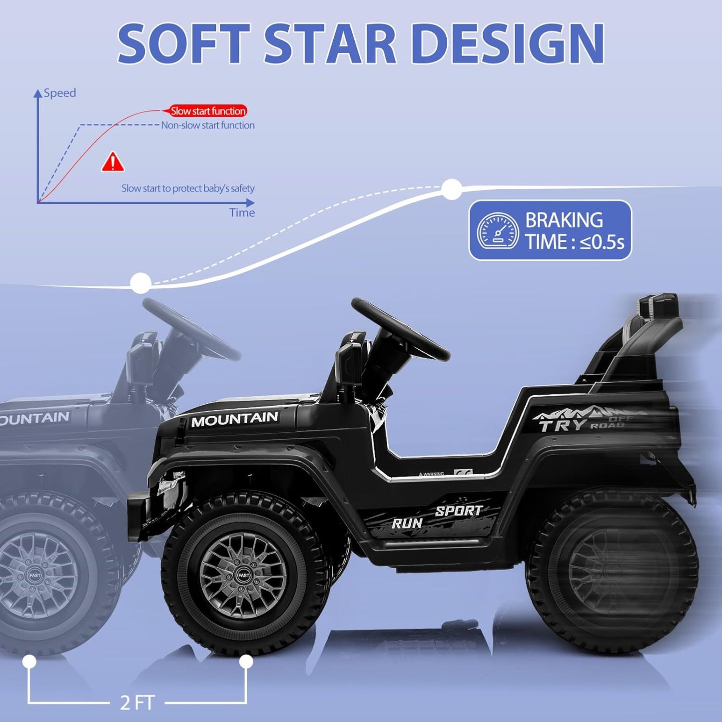 12V Kids Ride On Truck Car, Battery Powered Electric Vehicles with Remote Control, Spring Suspensions, 3 Speeds, LED Lights, Music, MP3, Ride On Toy Car for Children Toddles Boys Girls, Black