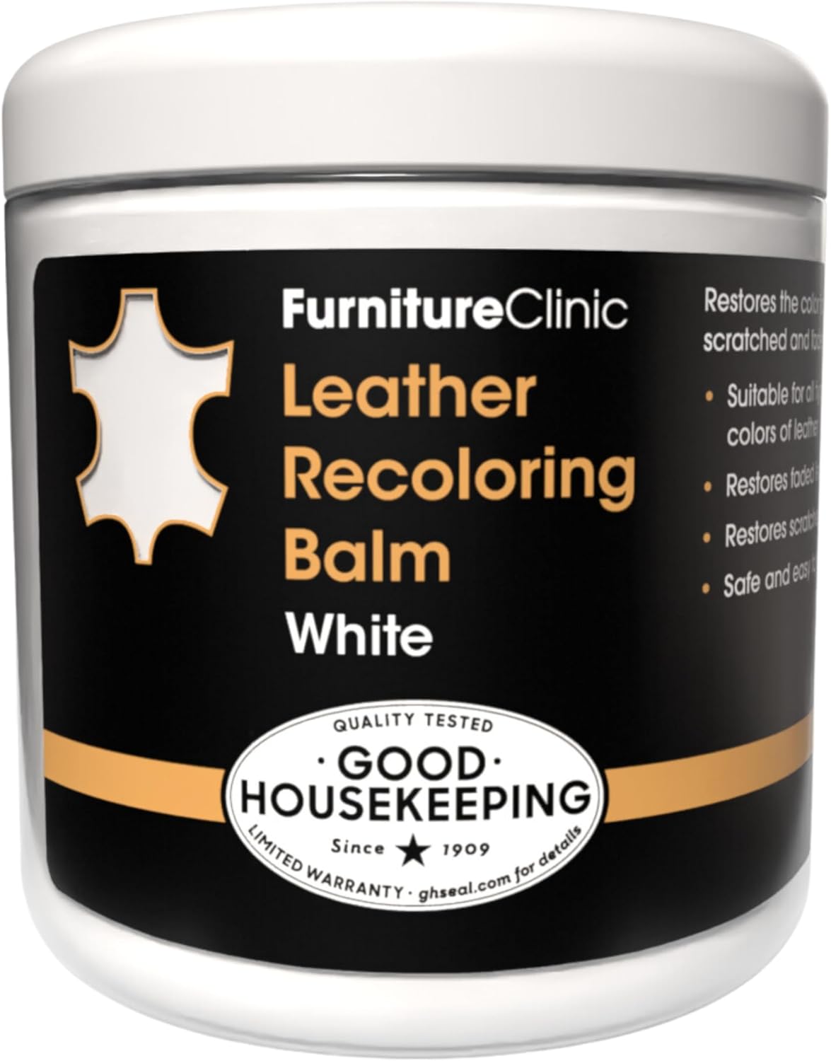 The Original Leather Recoloring Balm by Furniture Clinic - White Leather Dye for Furniture, Couches & Car Seats - Restore Scratched, Faded, & Damaged Surfaces
