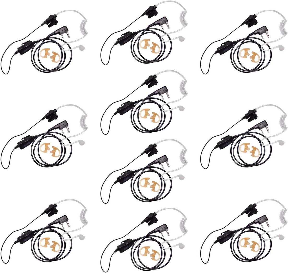 BTECH QHM07 Platinum Series Noise-Cancelling Earpiece with In-line PTT & Microphone for K1 Radios like BaoFeng, Kenwood Radios (Includes Earmolds and Earbud, 10 Pack)