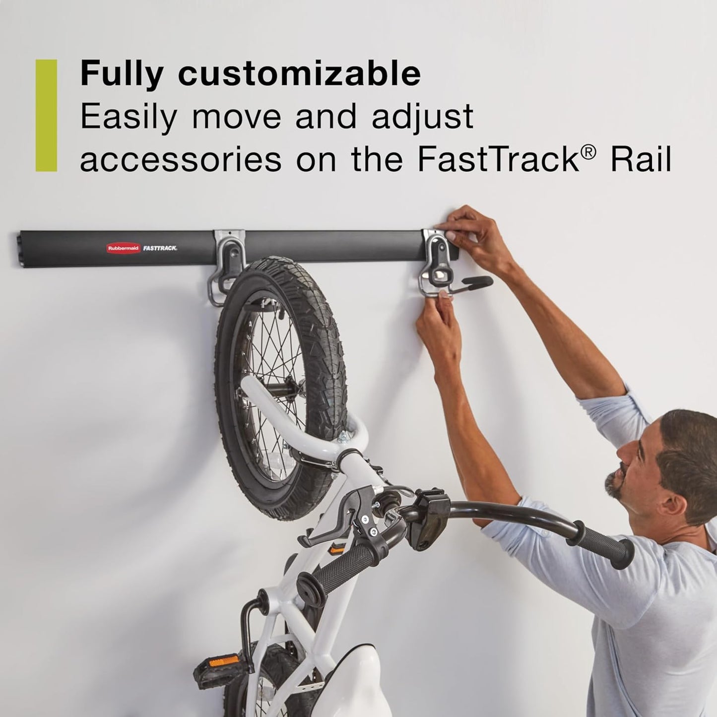 Rubbermaid Garage FastTrack 8-Piece Small Kit Black/Grey All-in-One Rail & Hook Wall Hanging Kit Wall Mounted Storage Solution for Home/Garage