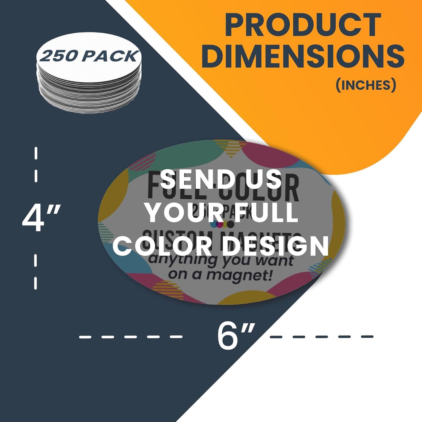 Magnet Me Up Customizable Magnet Pack, Oval Magnetic Decal, Advertising, Personal Use, Gifts, Souvenir, Choose Your Text, Upload Image, Add Text, 250 Pack, 4x6 Inches, Bumper Magnet, Crafted in USA