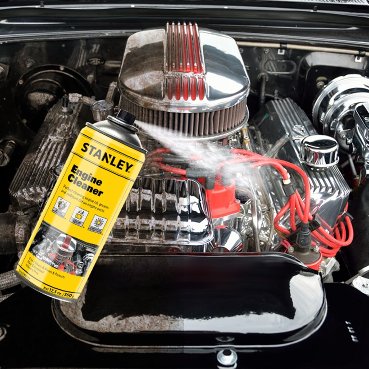 STANLEY AP 92 Engine Cleaner Spray - 12x12 Fl. oz., Automotive Degreaser Spray,Use for Tight Spaces, Non-corrosive - 1 Pack