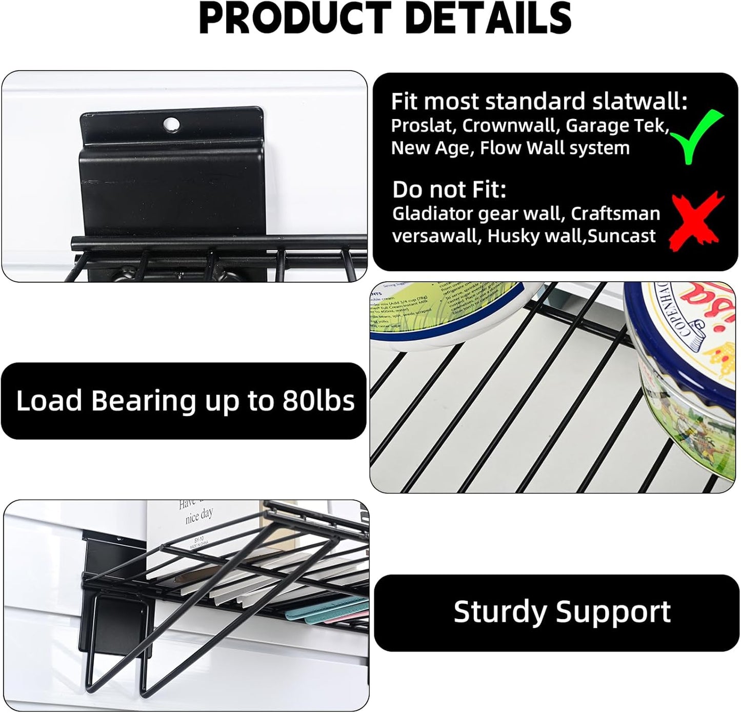 Slatwall Shelves, Slatwall Accessories, Slat Wall Wire Shelf, Heavy Duty Gargage Storage Slatwall Shelf(2 Pack) (24-Inch Width)