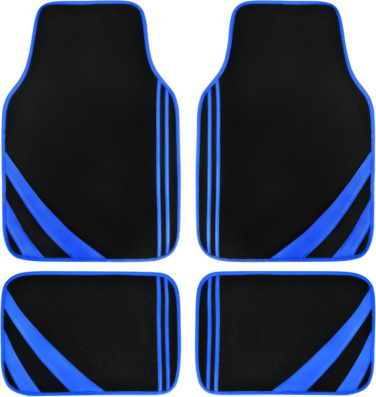 CAR PASS Faux Leather Car Mats Blue Edge Waterproof Car Floor Mats Car Carpet Mats 4 Pieces with Double Stitch Line Anti-Slip Backing Design, Universal Fit for Most Vehicles,SUVs,Sedan,Vans