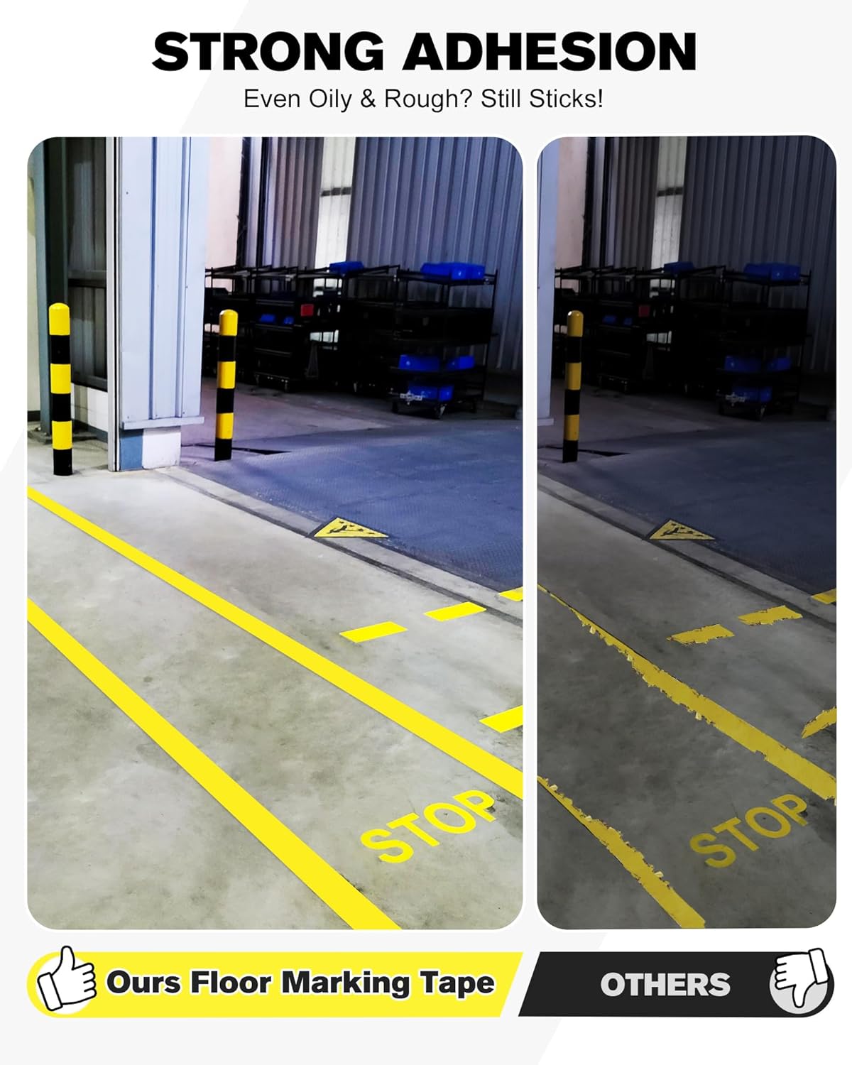 Floor Marking Tape,2 in x 108 FT Strong Adhesive Caution Tape,High Durability Warning Safety Tape for Indoor/Outdoor - Warehouses,Factories,Parking Lots,Retail Locations,Yellow,3 Rolls