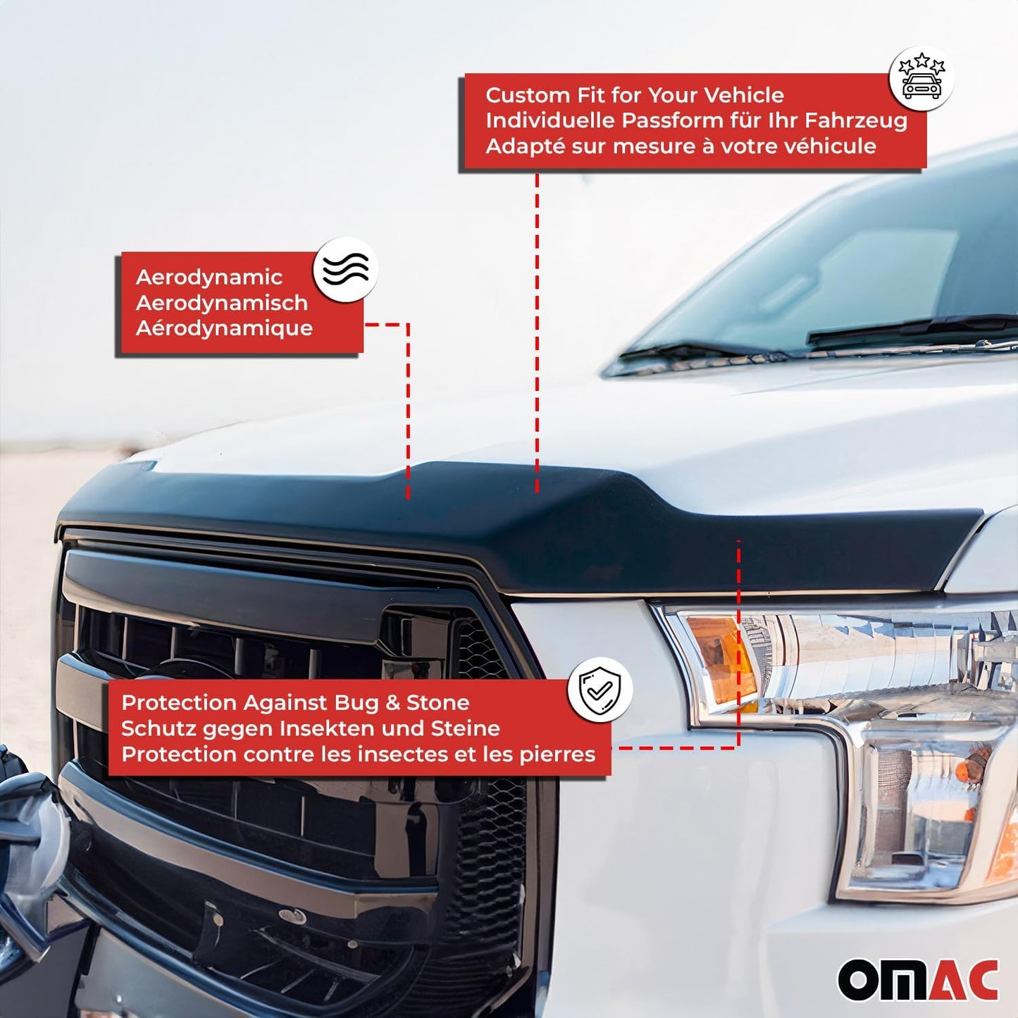 OMAC Front Bug Shield Hood Deflector Guard fits Hyundai Tucson 2010-2015 Smoke Black