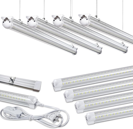 8Pack 8FT LED Shop Light Garage Light,100W 6000K White Light 15000LM Super Bright,Hanging/Surface Mount,Linkable T8 LED Tube Lights for Garage,Warehouse, Workshop,Plug and Play