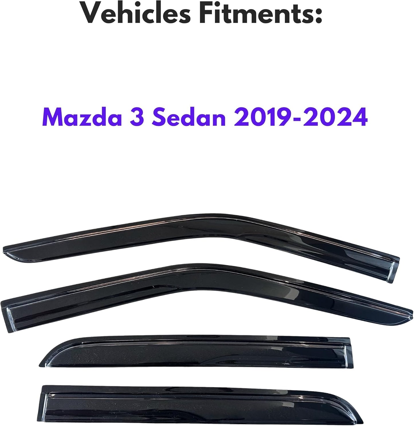 KPY Window Visor Compatible with Mazda 3 Sedan 2019-2024, 4PC Rain Guard Side Window Vent Deflectors Tape-On Mugen Style, 2019 2020 2021 2022 2023 2024