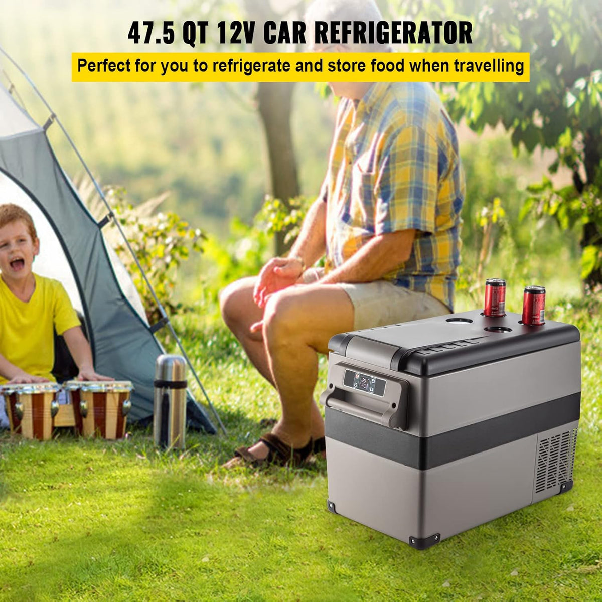 VEVOR 12 Volt Refrigerator, 48 Quart (45L) Fast Cooling Portable Freezer with App Control (-4℉~68℉), Car Fridge with 12/24v DC & 110-240v AC for Travel, Truck, Camping and Home Use, Grey
