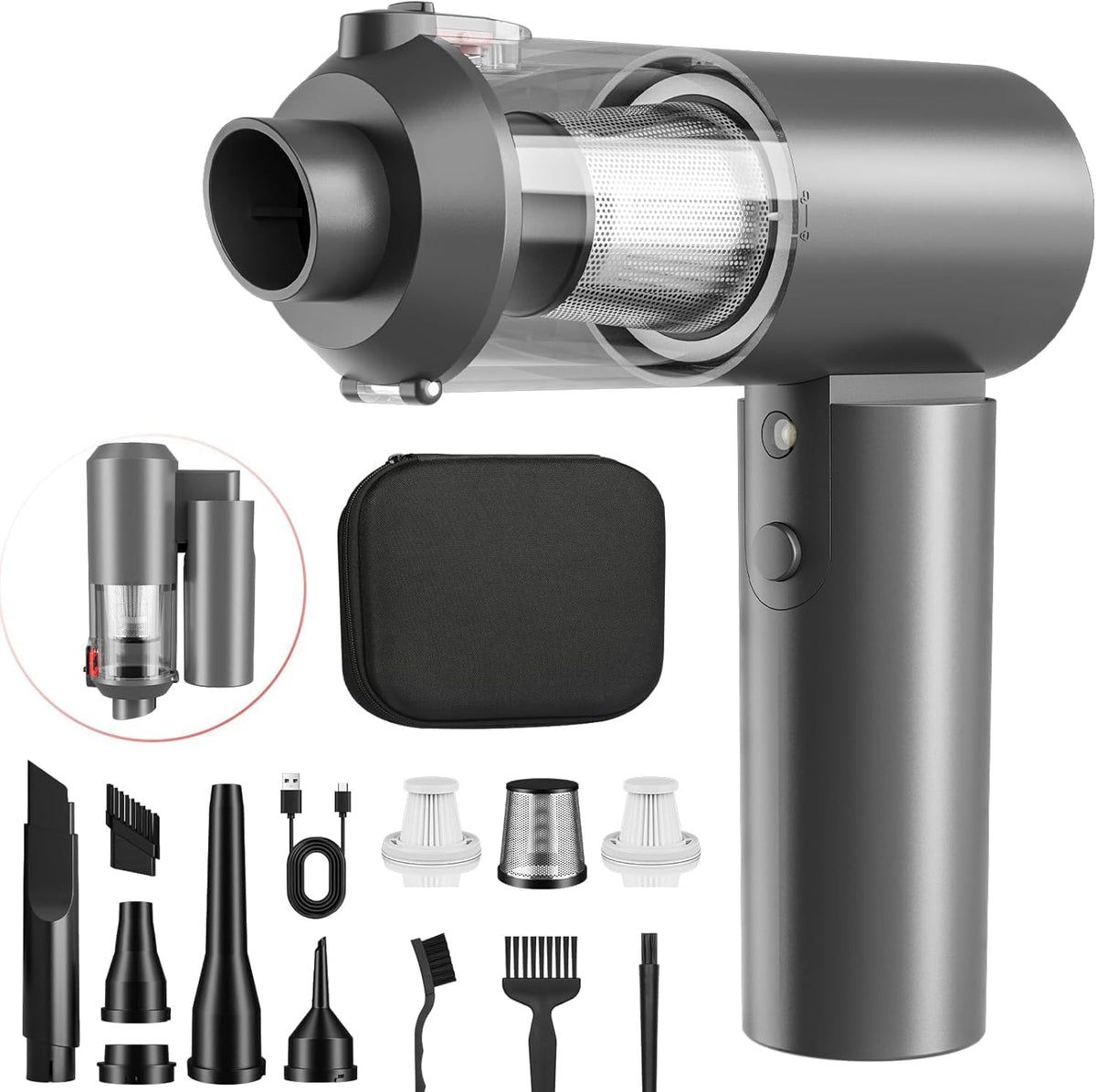 90° Foldable Car Vacuum Portable Cordless 16000PA Suction, 4-in-1 Mini Vacuum Cleaner with Brushless Motor, Handheld Vacuum for Car, Home,Office