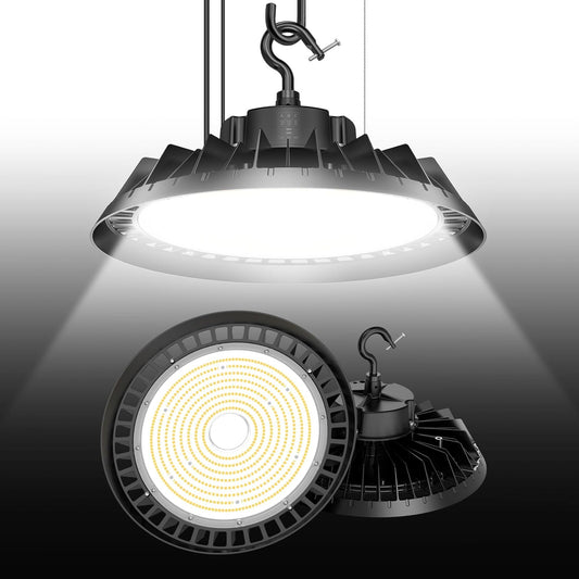 LED High Bay Lights, Super Bright 150W UFO High Bay LED Shop Lights, 22500LM 5000K, 0-10V Dimmable, 5' Cable Plug, IP65 Waterproof, ETL Listed Plug & Play Lighting High Bay for Gym Factory Warehouse