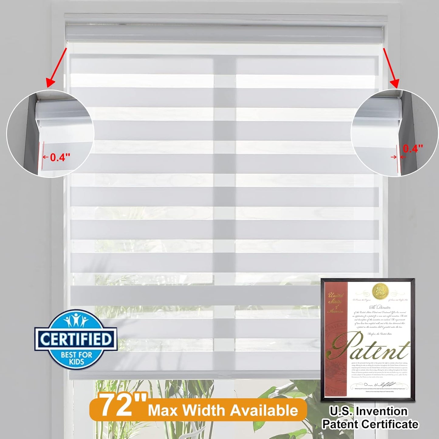 Persilux Cordless Zebra Blinds for Windows (70" W X 47" H, White) Free-Stop Windows Shades Dual Layer Light Control for Day and Night, Light Filtering Sheer Shades for Home, Easy to Install