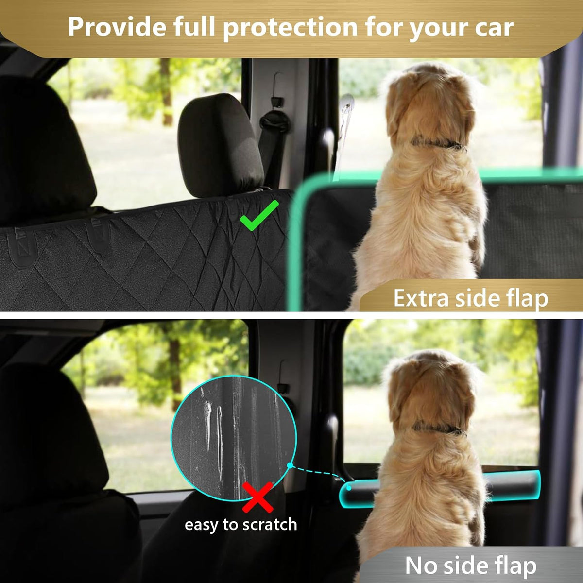 F-color SUV Cargo Liner for Dogs - Waterproof Pet Cargo Liner with Side Flaps, Comfort Dog Cargo Cover with Bumper Flap, Scrachproof Non-Slip Large Size Universal Fit SUVs Sedans Trunks Vans, Black