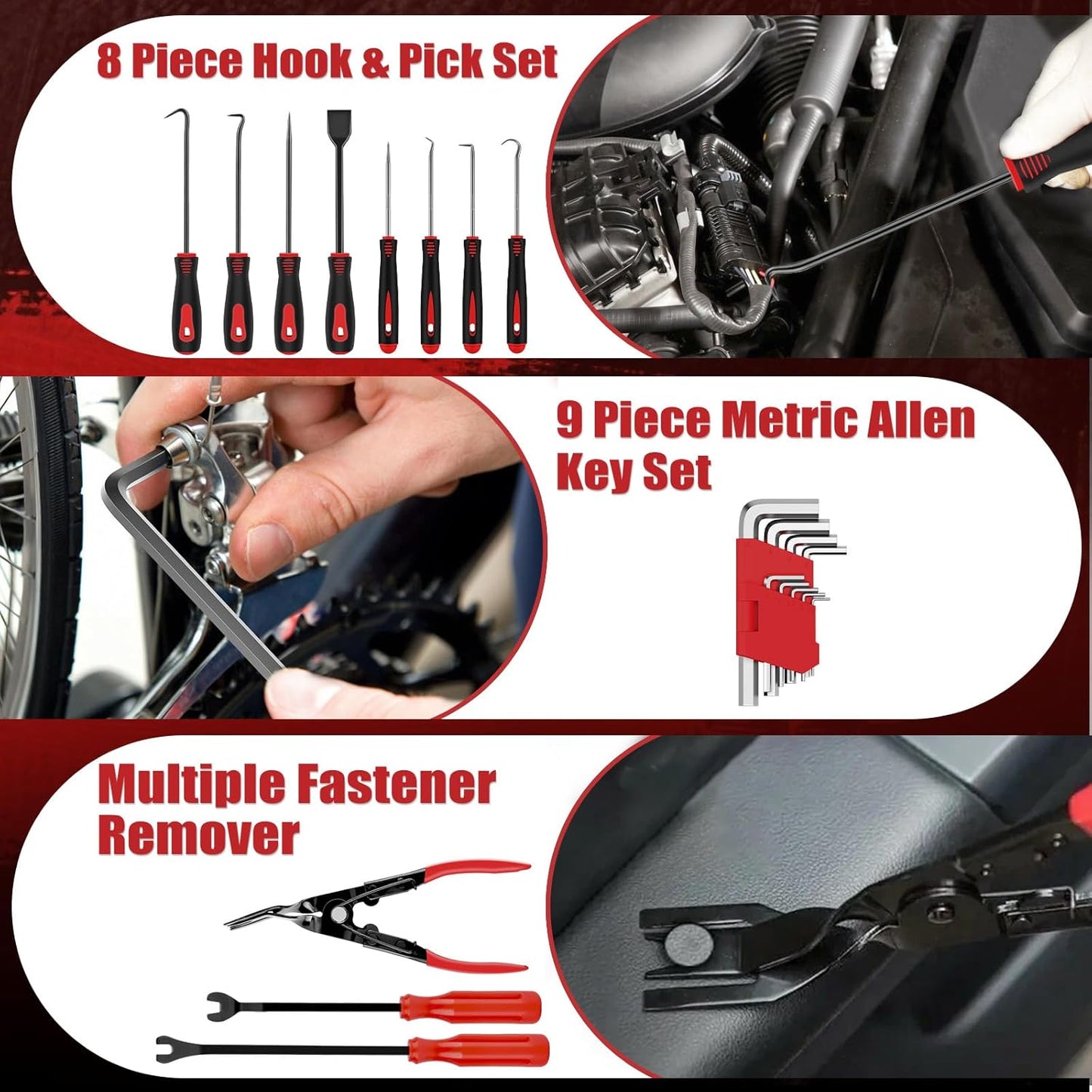 Sundpey 132-PCs Car Tool Kit - Portable General Basic Home and Automotive Repair Tool Set with Drawer for Men Women with Hook & Pick & Fastener & Valve Stem Removal Tools for RV Truck Motorcycle Bike