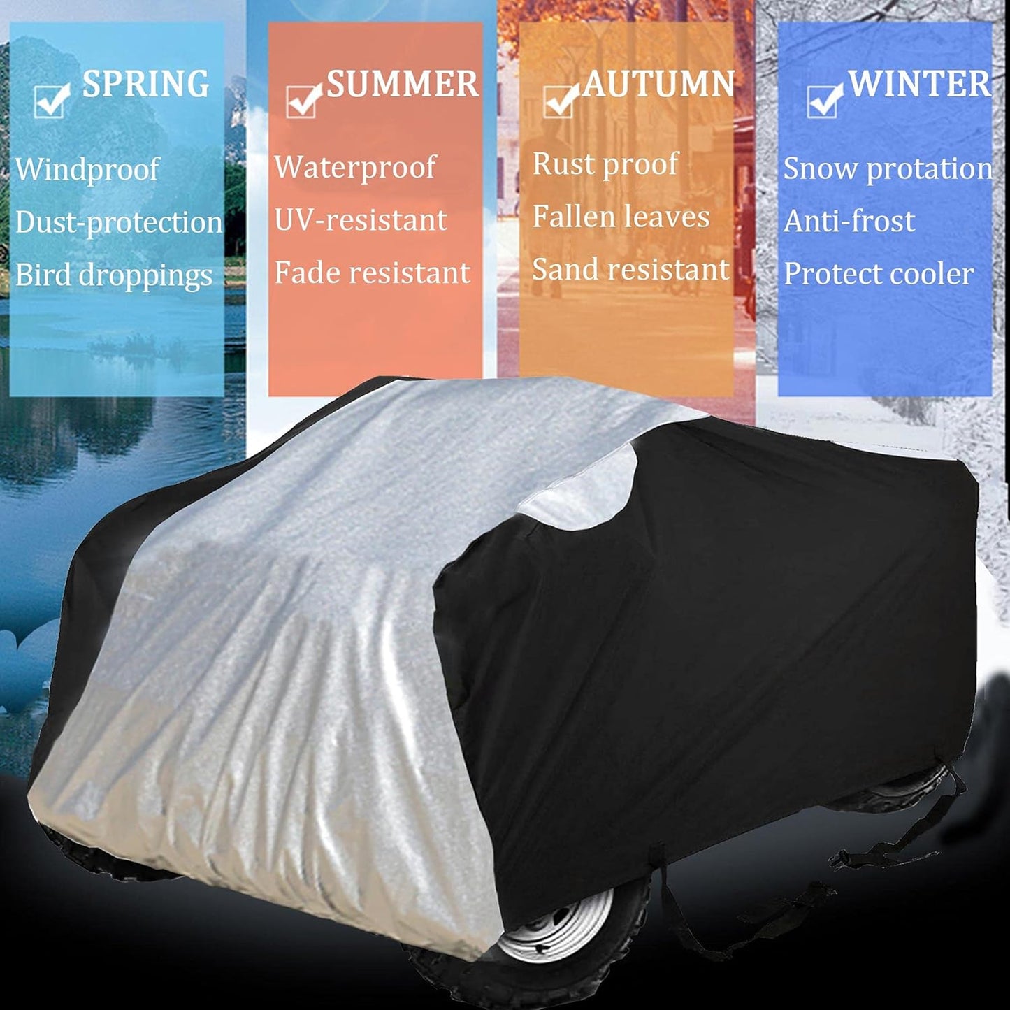 ATV Cover All Weather Outdoor Protection, Heavy Duty 420D Waterproof Oxford Fabric, Quad Bike ATV Cover, XL 76inchs Universal Fit, 4 Wheeler Cover fit Polaris Suzuki Arctic Cat