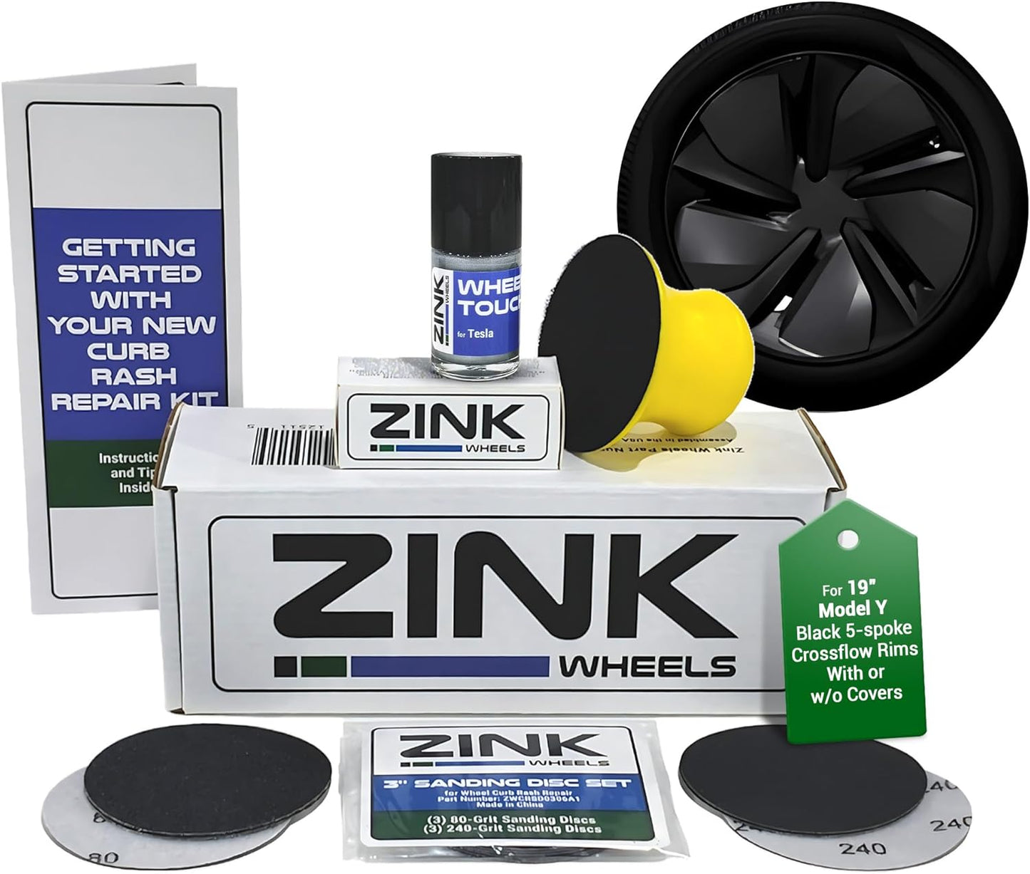 Premium Tesla Wheel Curb Rash Repair Kit for Model Y 19-inch Black Crossflow Rims - DIY Kit with Color-matched Touch Up Paint - Made in USA