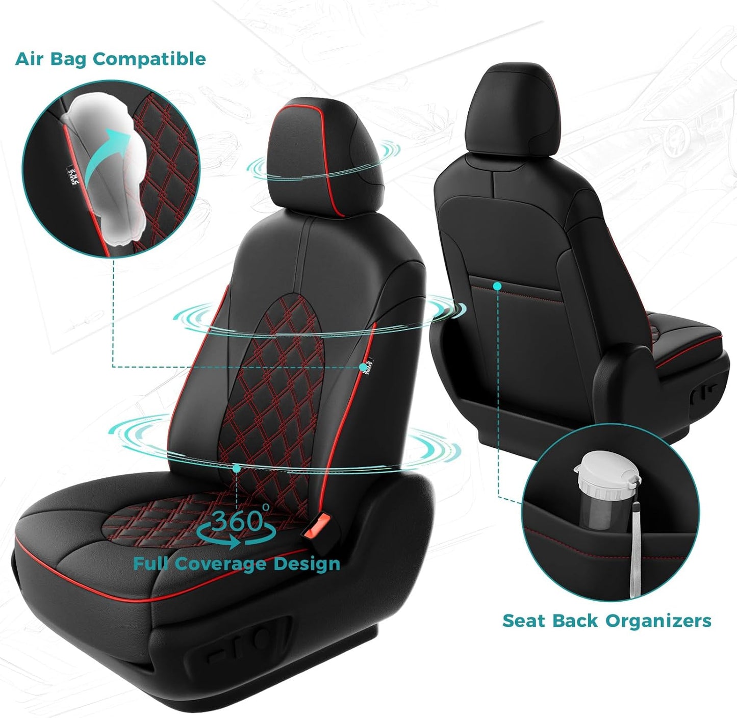 for Toyota Camry Seat Covers LE SE SE Nightshade 2018 2019 2020 2021 2022 2023 2024 - Custom Car Seat Covers Full Set, Waterproof Breathable Leather Seat Covers for Cars, Black Red Not Hybrid