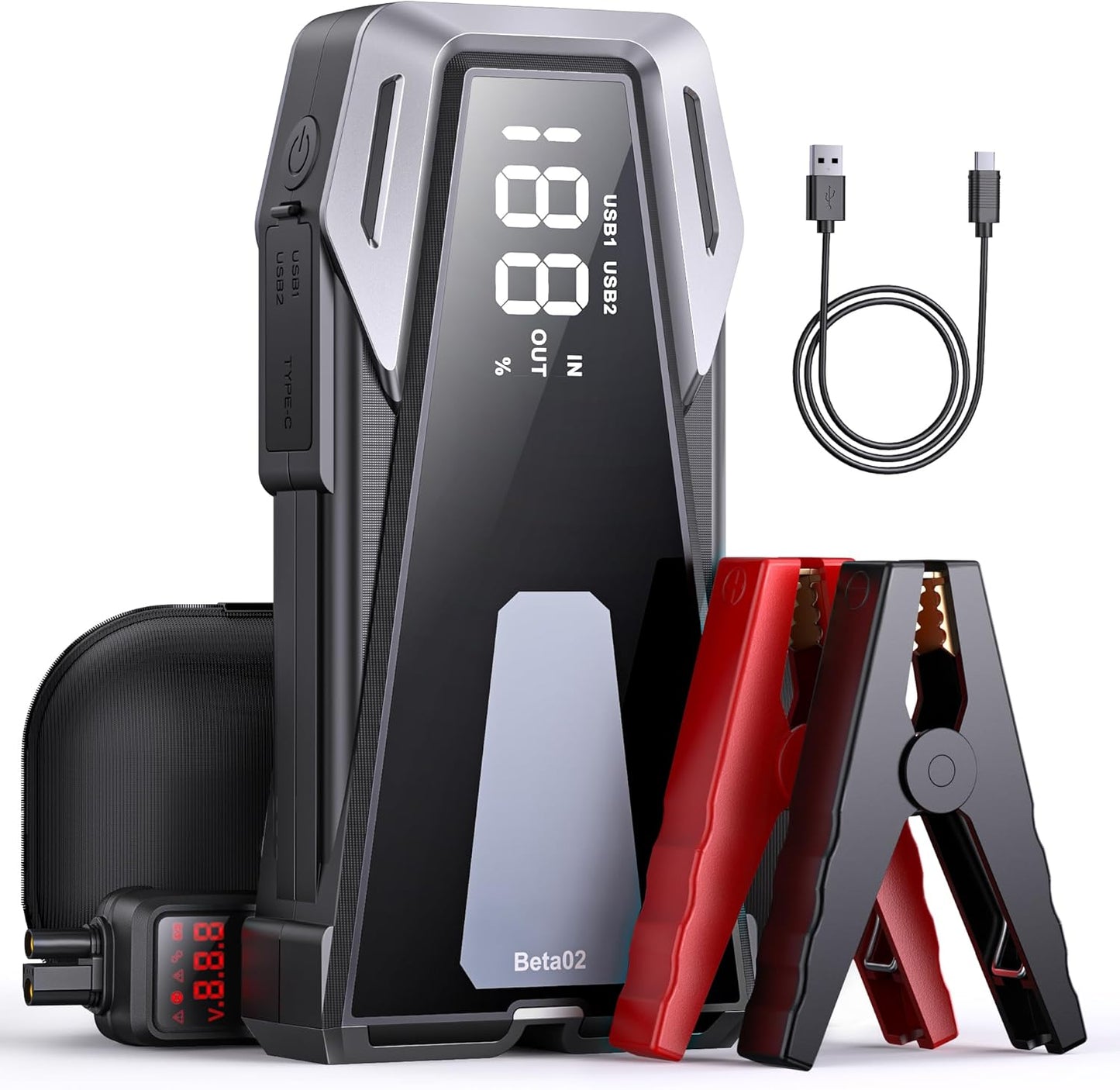Portable Car Battery Jump Starter 6000A 21800mAh, Car Battery Jumper Starter Portable Jumper Cables for car(8.5L Gas/8.0L Diesel),Jump Box with USB Quick Charge, Lights, Compact