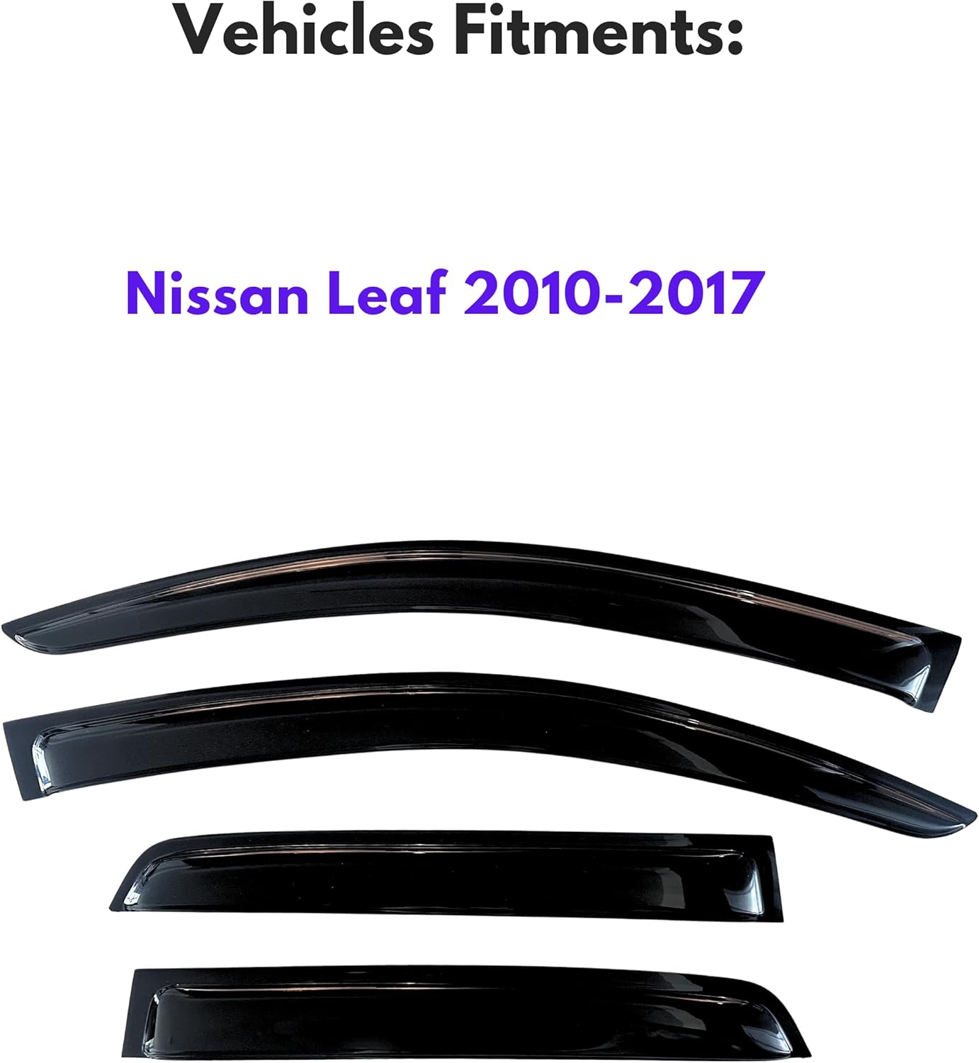 KPY Window Visors Compatible with Nissan Leaf 2010-2017, 4PC Rain Guard Side Vent Deflectors Tape-On Style, 2010 2011 2012 2013 2014 2015 2016 2017
