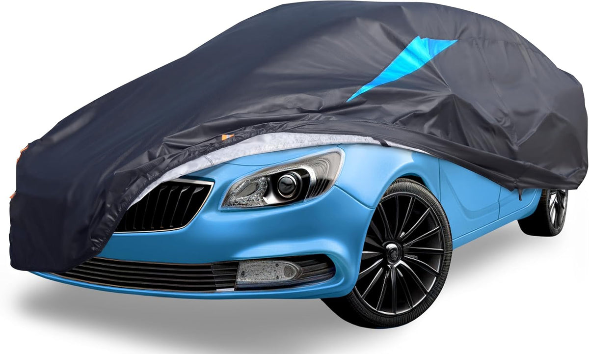 Car Cover Waterproof All Weather, 6 Layers Car Covers for Automobiles, Full Exterior Cover with Zipper, Outdoor Car Cover Sun UV Rain Snow Wind Protection for Sedan (173-183 inch)