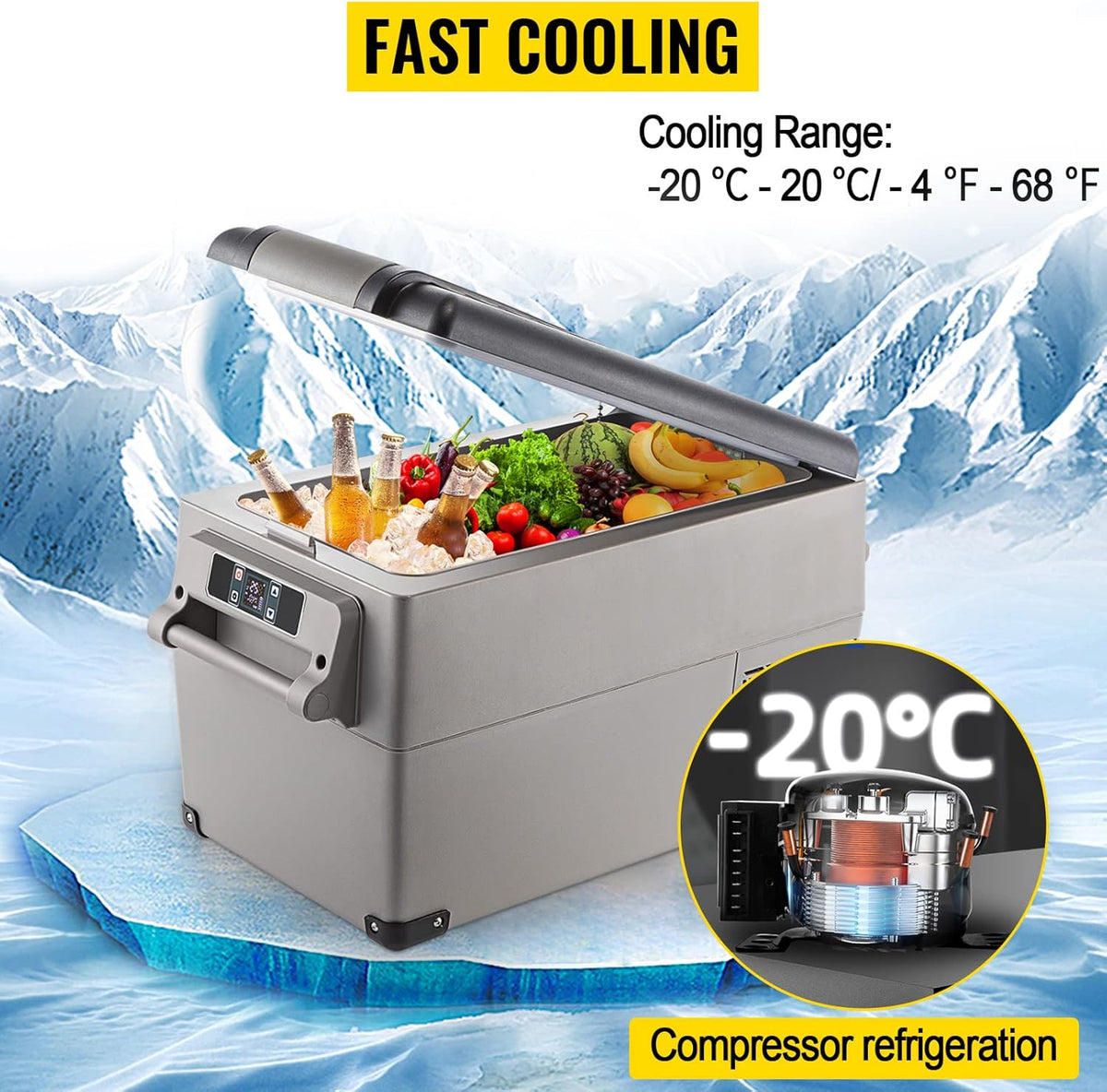 VEVOR CF35 Portable 37 Quart(35 Liter) 12 Volt App Control(-4℉~68℉), Car Refrigerator Dual Zone with 12/24v DC & 110-240v AC for Camping, Travel, Fishing, Outdoor or Home Use, Black+Gray