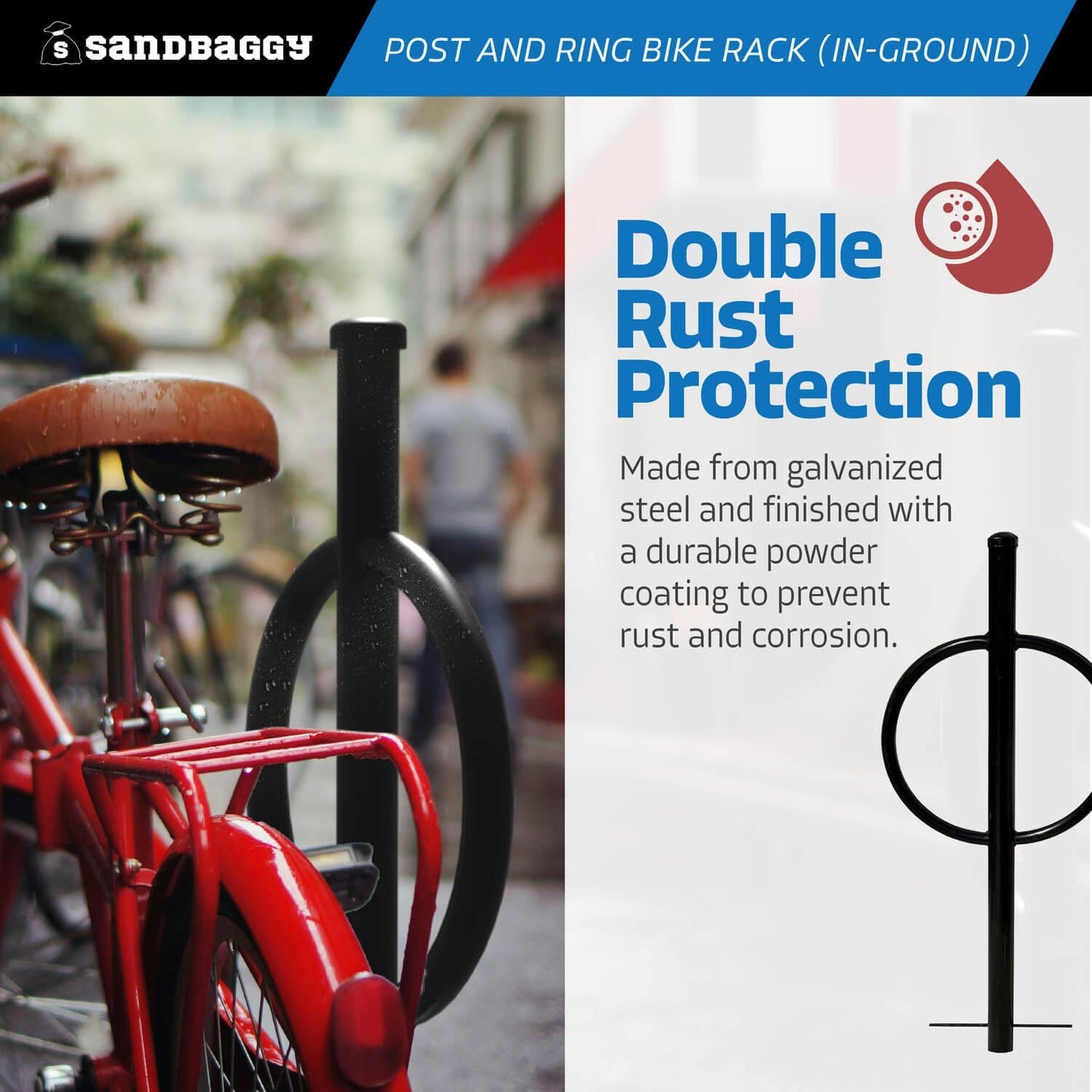 Sandbaggy Post and Ring Rack - In Ground - Commercial Outdoor Bike Parking & Storage Racks (Green, 1)