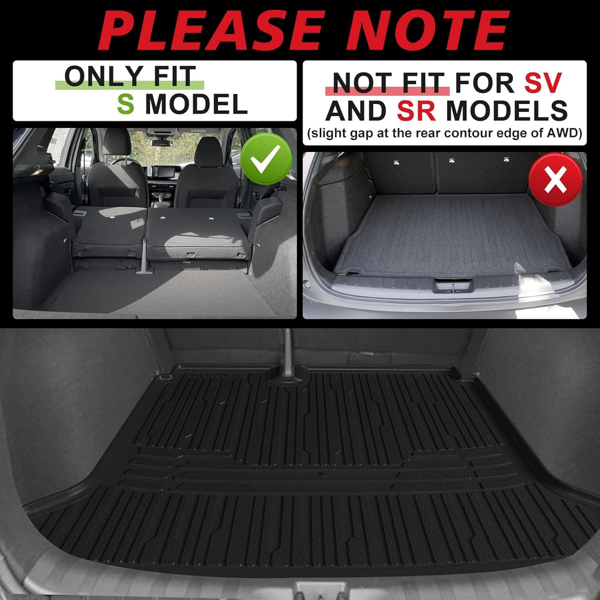 TripleAliners Trunk Mat All Weather Liners Compatible with 2025 Nissan Kicks Interior Accessories Custom Fit Anti-Slip TPE Full Coverage Protection Rear Trunk Floor Mat (S Trim Level ONLY)