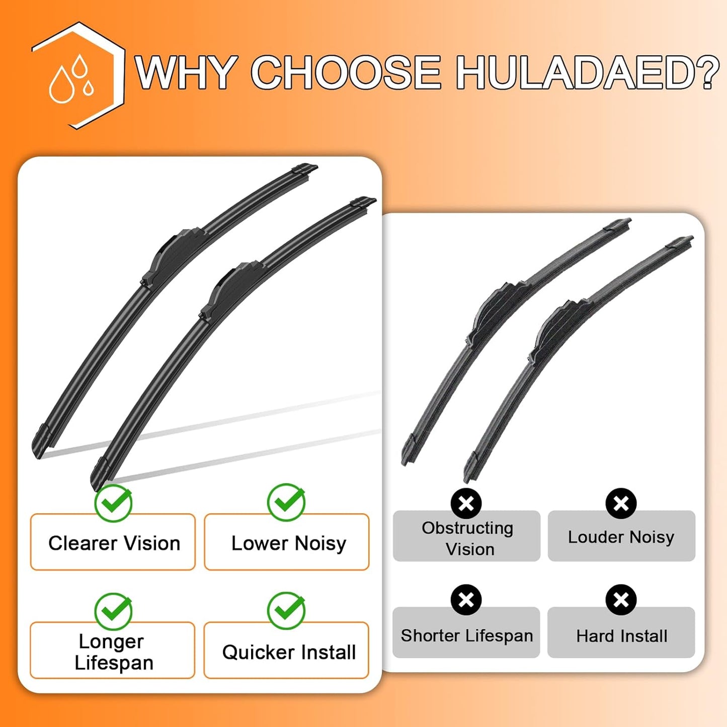 HULADAED® 16'' 16'' 12'' Windshield Wipers Replacement for Jeep Wrangler 2024-2018,Silicone Front Rear Wiper blades for MY Car-All Weather & Quiet(3 PACK)